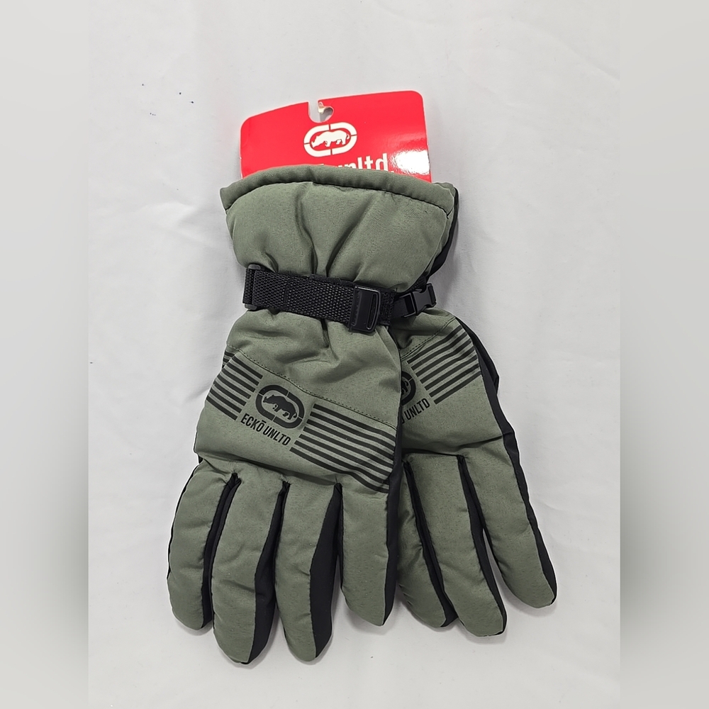 NWT Ecko Unltd Men's Fleece Lined Winter Ski Snowboarding Gloves Olive  Black L